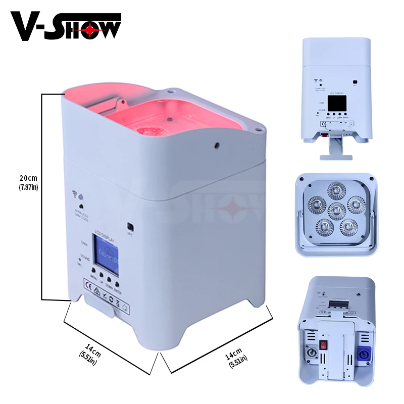 VSHOW WBRF0606 6pcs with case Uplight 6x18w DMX led Par battery rgbwaUV 6 in1 led par can IR remote  Wireless Battery Par Light