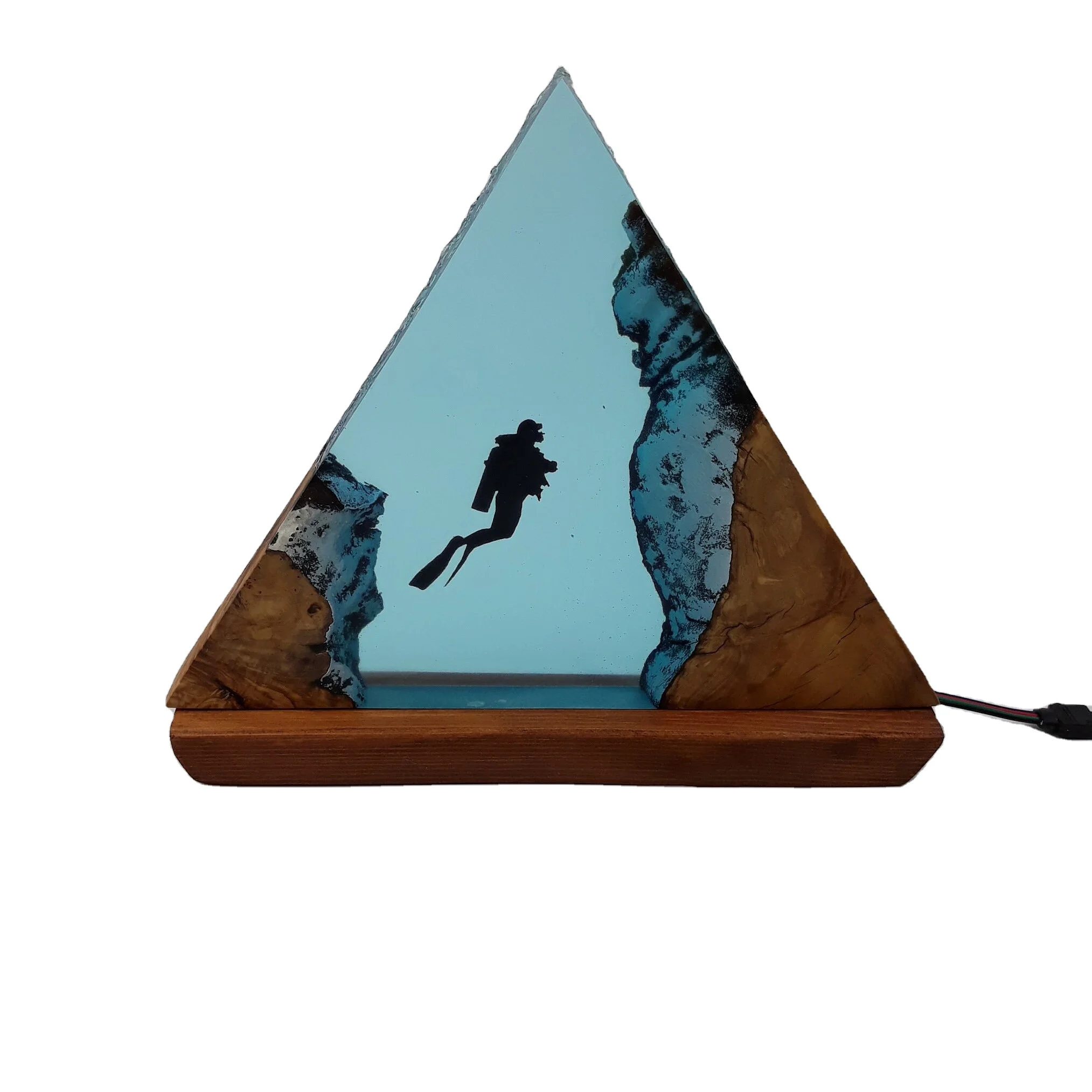 Epoxy Resin Night Light Resin And Wood Night Light Ocean Art Modern Table Lamp Resin Art Gift Epoxy Night Light For Kids