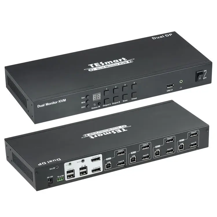 TESmart 4x2 DP KVM Switcher Support 3840*2160@60HZ RS232 DCCI Auto Switch DisplayPort Dual Monitor Video 8 Port KVM Switch