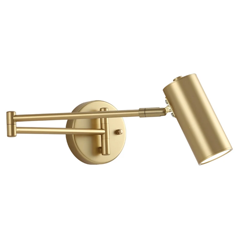 Contemporary Style Indoor Decoration Brass Color Metal E27 Swing Arms Beside Bedroom Reading Led Wall Lamp