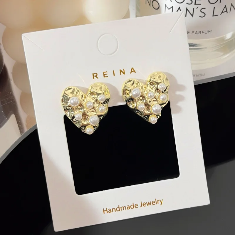 Korean fashion hollow leaf diamond pearl s925 silver needle earrings irregular heart camellia hypoallergenic for women earring