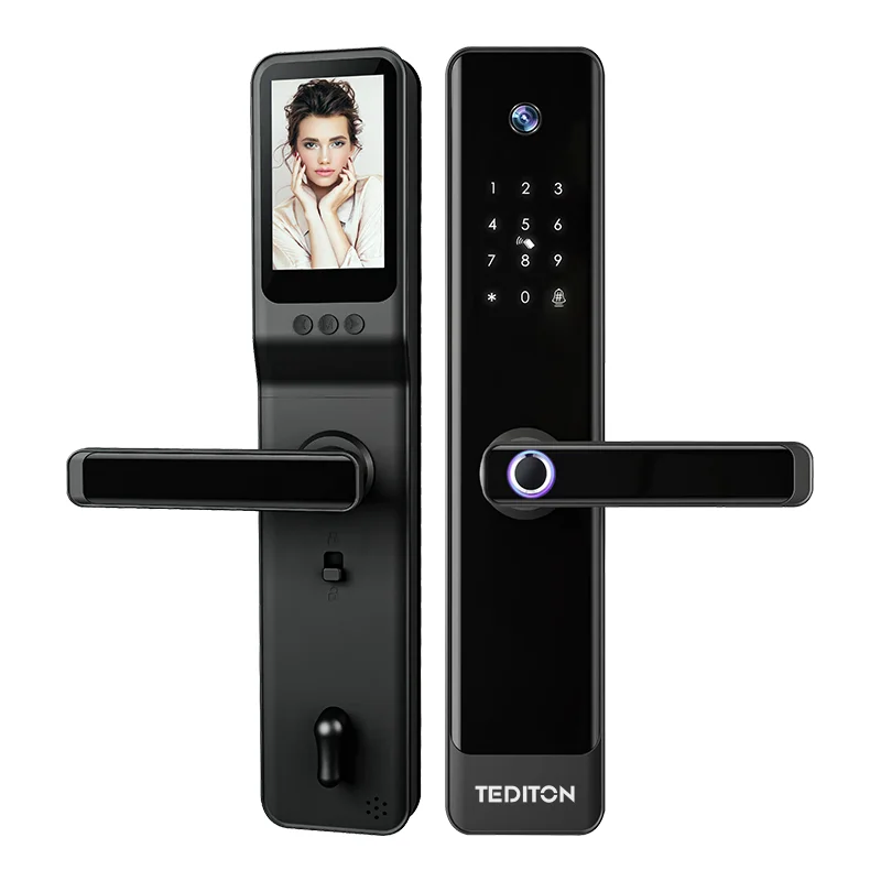 Tediton 6068 Mortise Tuya App Mobile Phone WiFi Fingerprint Password Card Key smart door lock camera fechadura electronica tuya