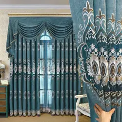 Living Room Home Villa Blue Turkish Luxury Embroidered Curtains For Window