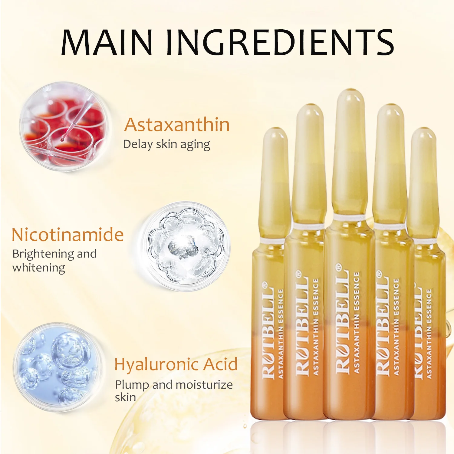 Oem Private Label Astaxanthin Essence Ampoule Serum Organic SkinCare Antioxidant Brightening Anti Wrinkles Anti Aging Serum