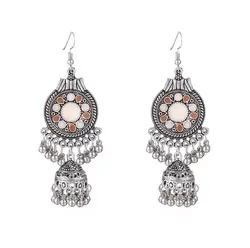 Indian Hollow Pattern Hoop Earrings Antique Gold Silver Earrings Bohemian BOHO Statement Ear Jewelry for Women