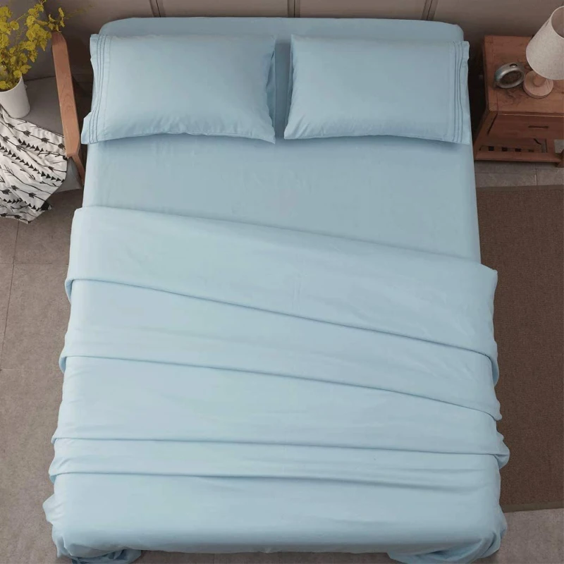 Big OEM Order Service  100%Microfiber Polyester Solid Color Bedsheet Fitted & Flat Sheets Set For Home Embroidered Pillow Cover