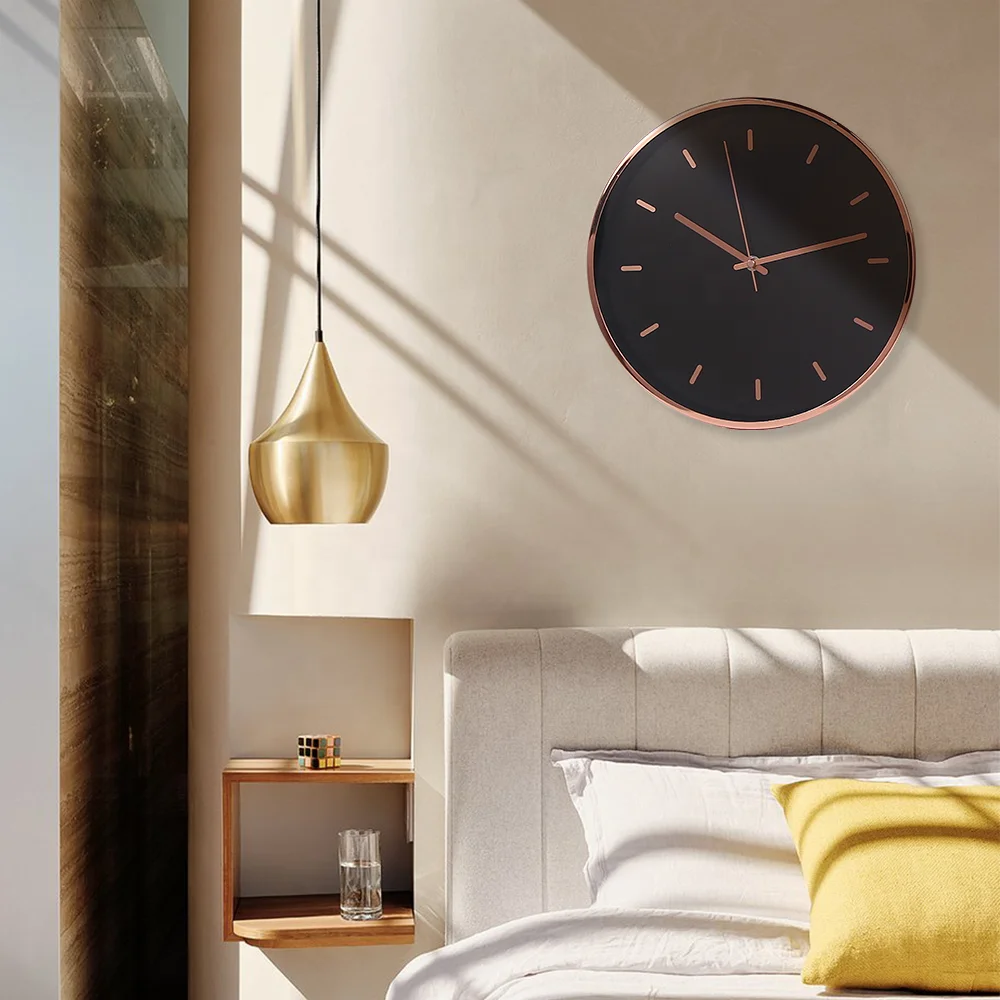 12 inch Rose Gold Case Black Aluminum Dial 3D Numbers Fashionable Silent Movement Metal Frame Modern Luxury  Wall Clock