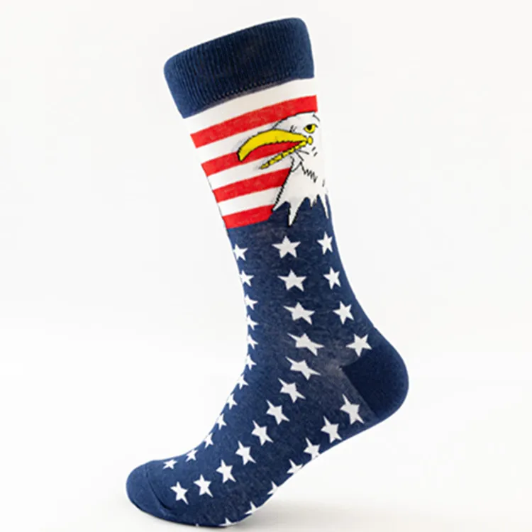 Wholesale Patriotic American Flag Patterned Socks Men Casual Novelty USA Cotton Crew Socks Bulk