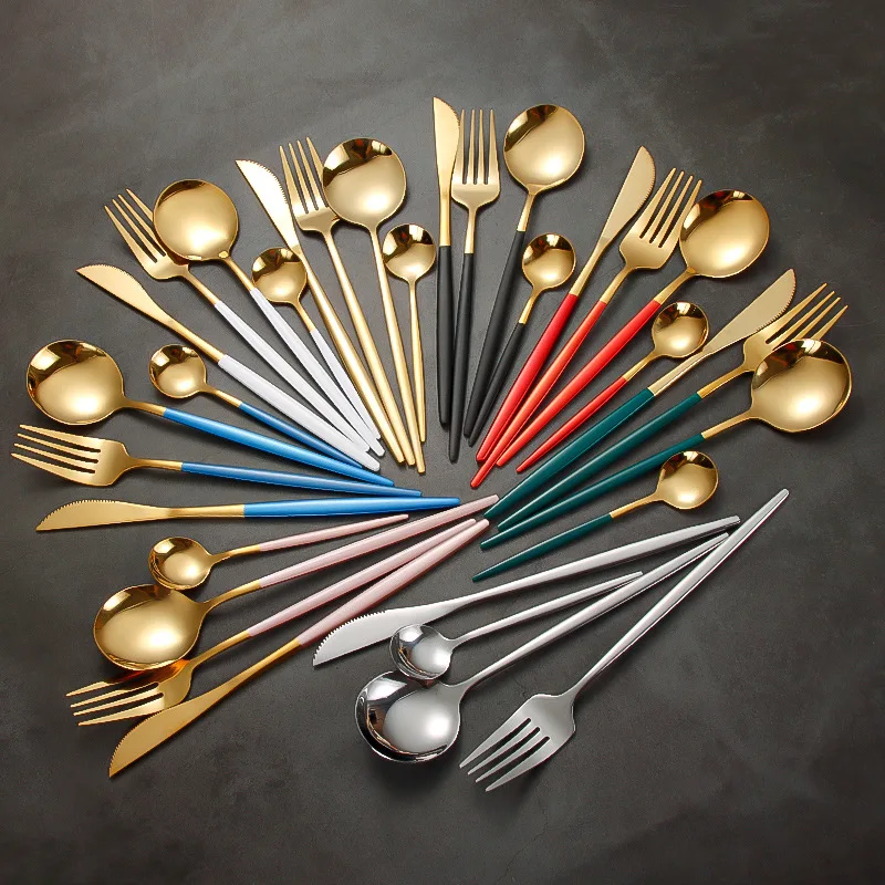 Wholesale Spoon And Fork Set Luxury Golden Cutlery Set Stainless Steel Gold Silverware Flatware Gold Spoon