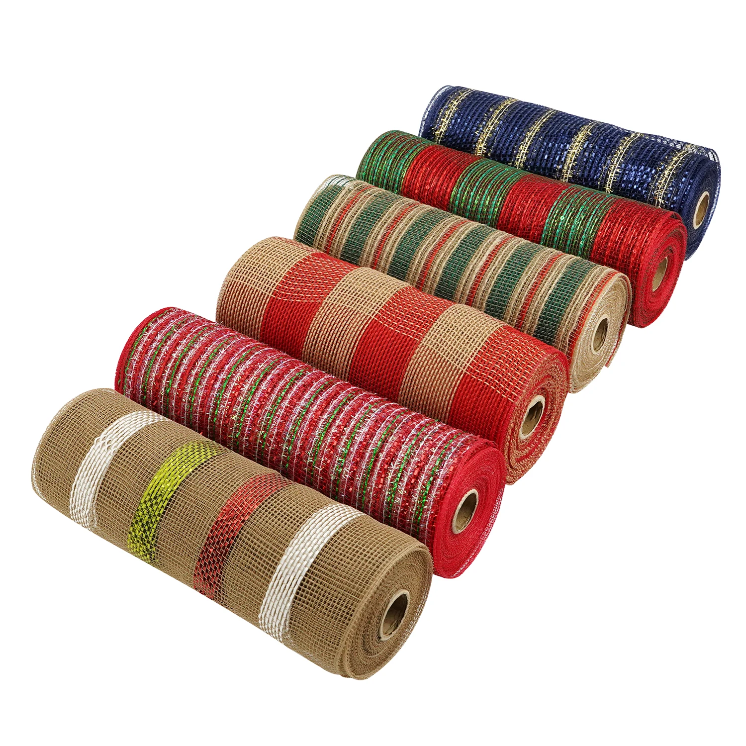 Huihuang Factory Custom Mesh Holiday Decorate Gradient Metallic 10 Inch Poly Deco Mesh Rolls For Wreath Crafts Christmas