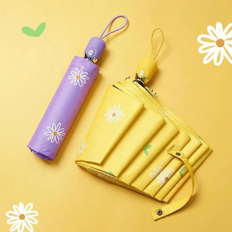 Super Mini Automatic 5 Folding Purple Yellow Outside Flower Digital Full Print Umbrella Compact  Lightweight Pocket Umbrellas