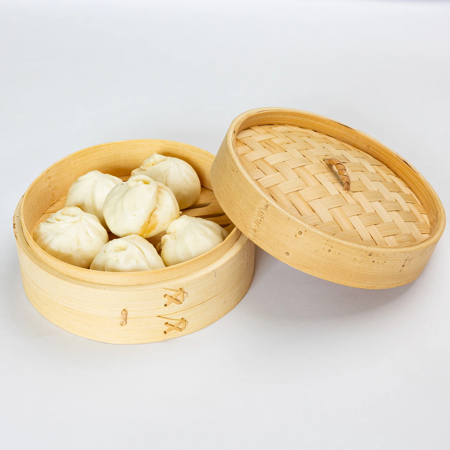 Eco-Friendly 7-inch Bamboo 2-Tier Steamer - Perfect for Cooking Dumplings, Rice, & More