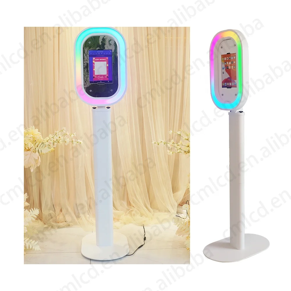 oval photobooth machine with flight case tilt head rotating photo booth ipad  pro 11 inch 12.9 inch wedding photo video booth