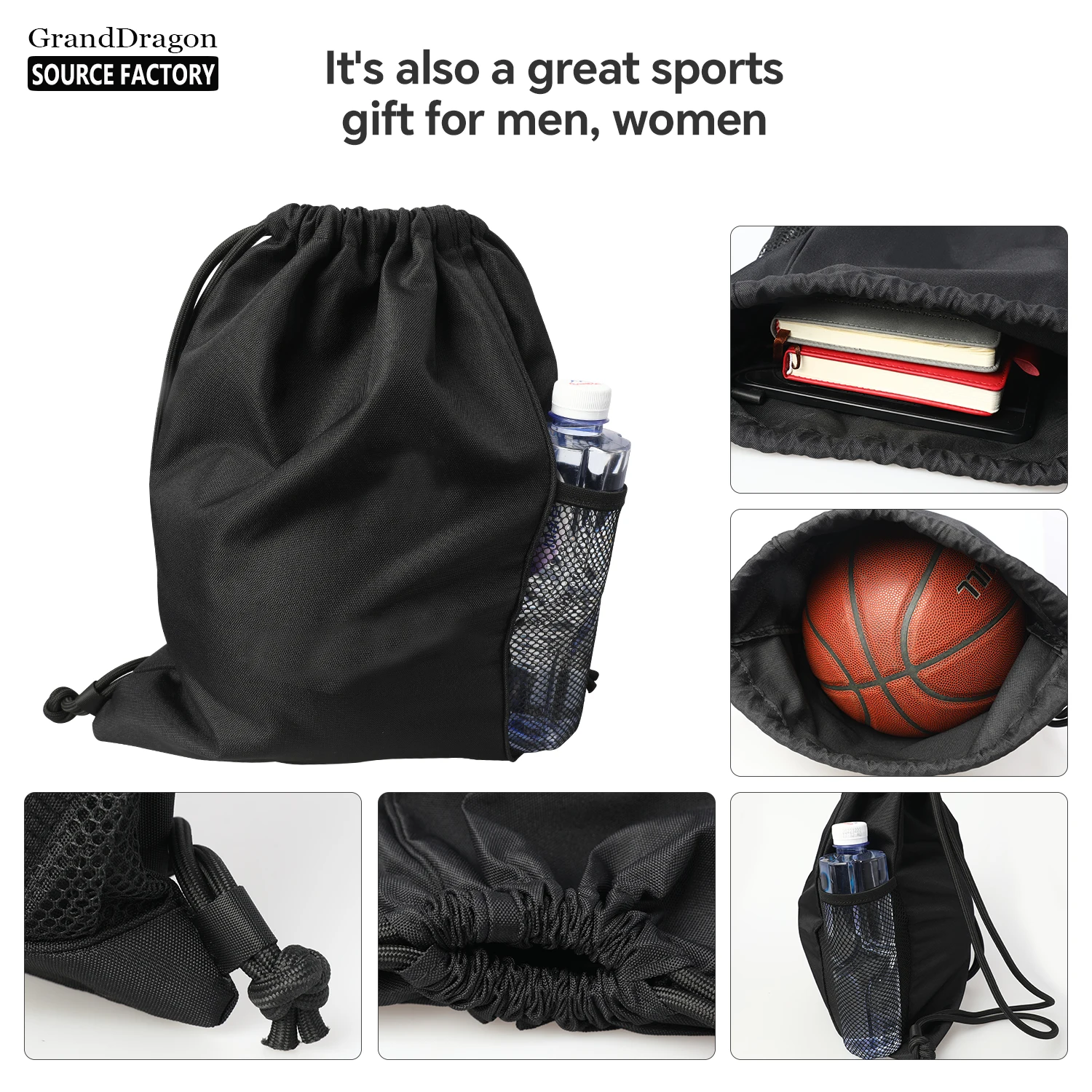 Durable Factory Price Custom Promotional Large Capacity drawstring Nylon Sports Backpack Bag for exercise clothes shoes