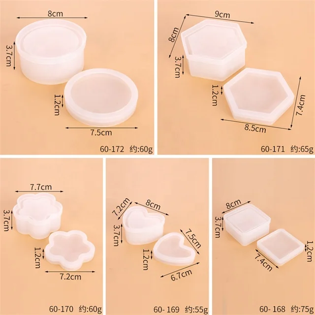 Jewelry Epoxy Mold Sets with Heart Shape Hexagon Square and Flower for Storing Earrings Rings Coins Keys Ashtray Candle Holder