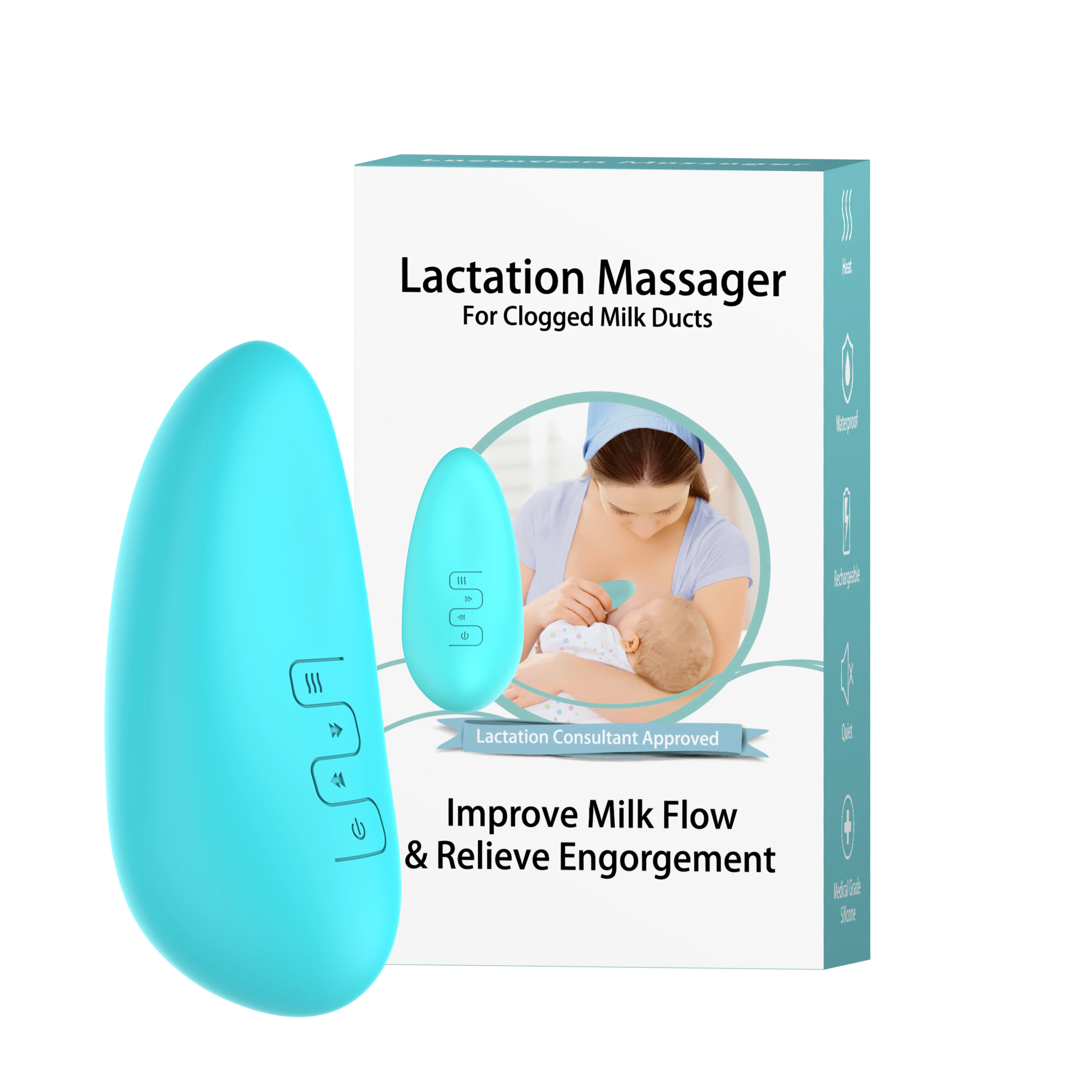 5 Vibration Modes Warming And Vibration Electric Breast Massager Silicone Portable Lactation  Massager For Breastfeeding