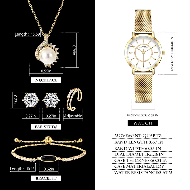 IBSO Luxury Green Watch Set Gift For Women Luxury Elegant Waterproof Quartz Watches 3ATM Waterproof