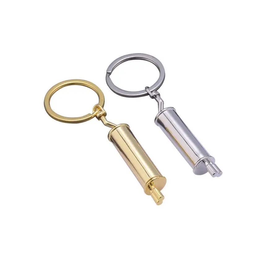 Car Muffler Keychain Polished Chrome Tailpipe Exhaust Pipe Key Chain Car Tail Pipe Ring