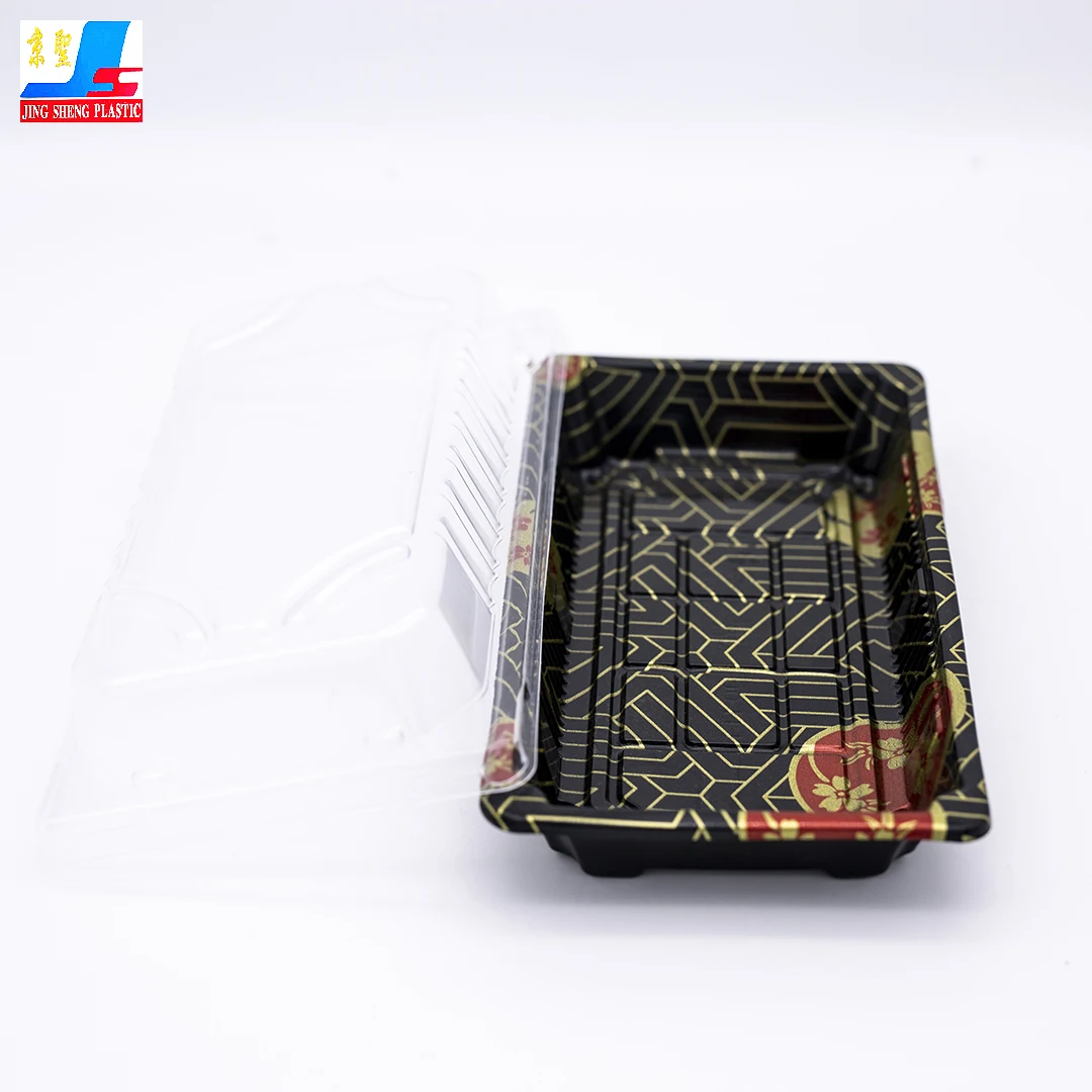 Customized eco-friendly  Cheap box disposable PET plastic box  sandwich tray with lid black elegant packaging container
