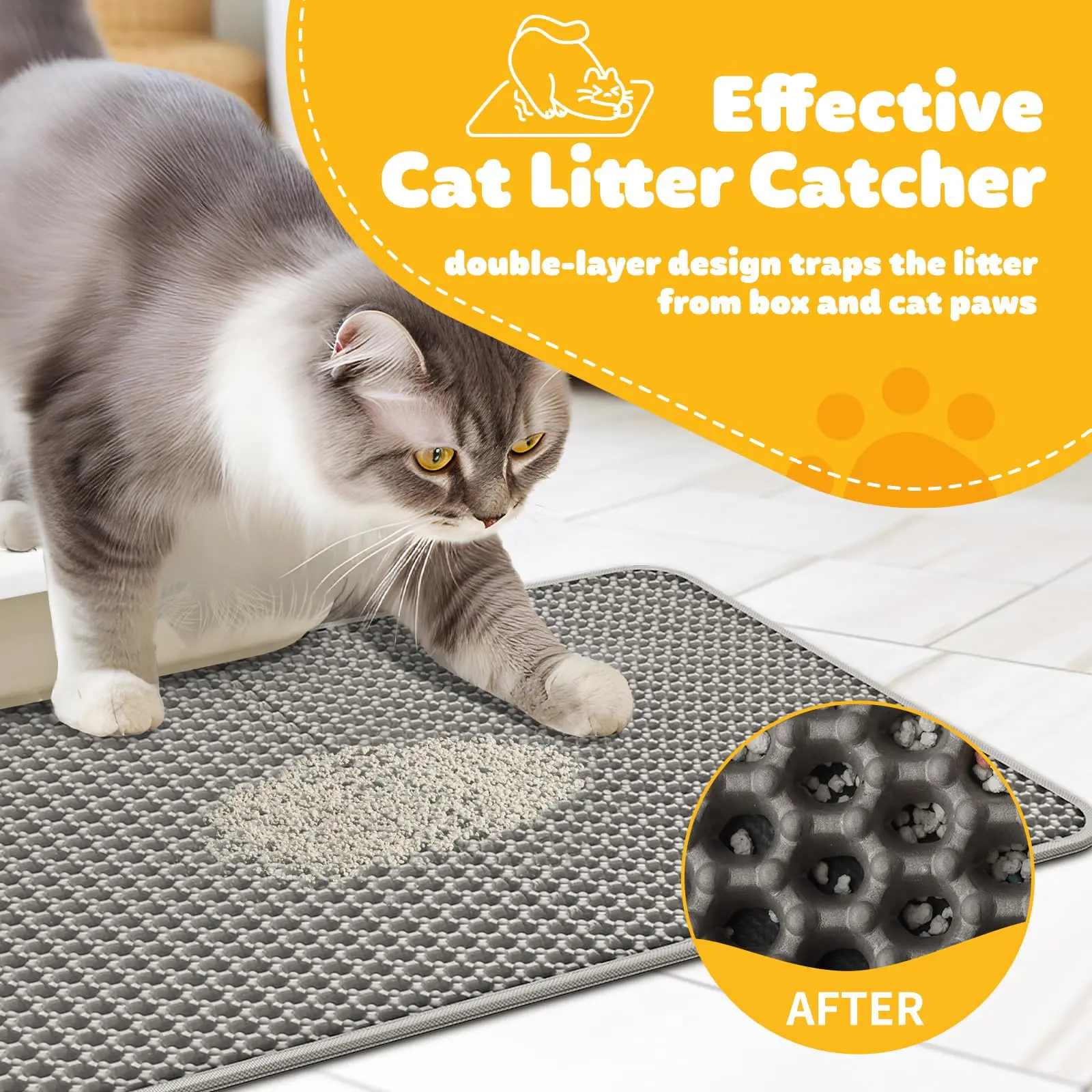 Cat Litter Mat Double Layer Honeycomb Design Breathable EVA Material Easy Clean Kitty Rug Carpet with Catcher Litter Tray Box