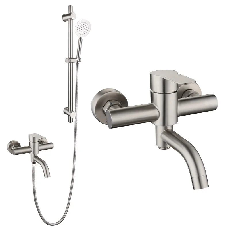 Factory Wholesale Stainless Steel Bathroom Faucet Wall Mounted Rotatable Bathtub Faucet Shower Mixer Tap Set