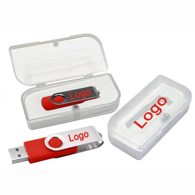 Retail Business cooperation gift Low MOQ Plastic Box with custom logo 2.0 3.0 Swivel USB Flash Drive With Box