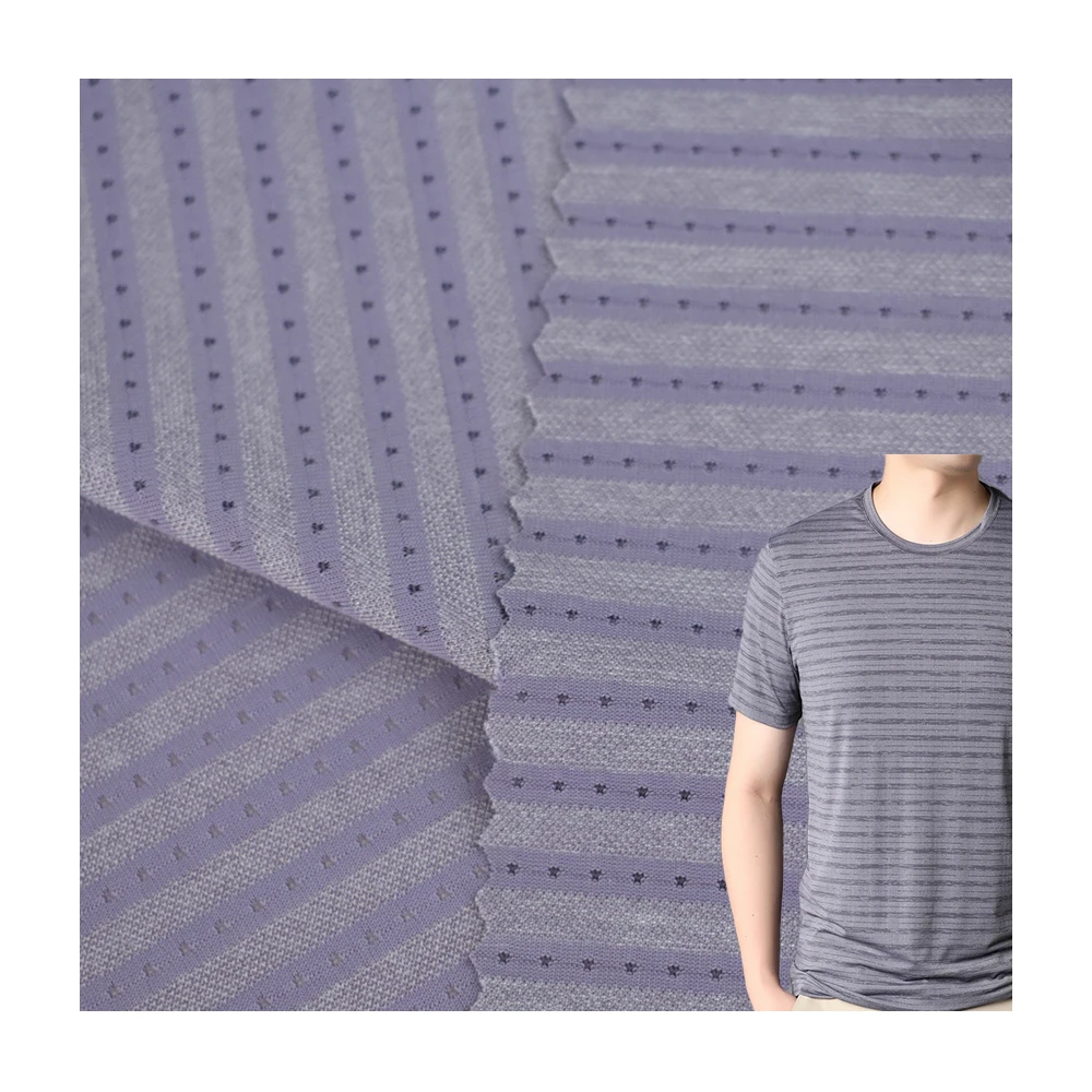 Popular textile nylon spandex polyester stripe single jacquard mesh knit fabric for T-shirt