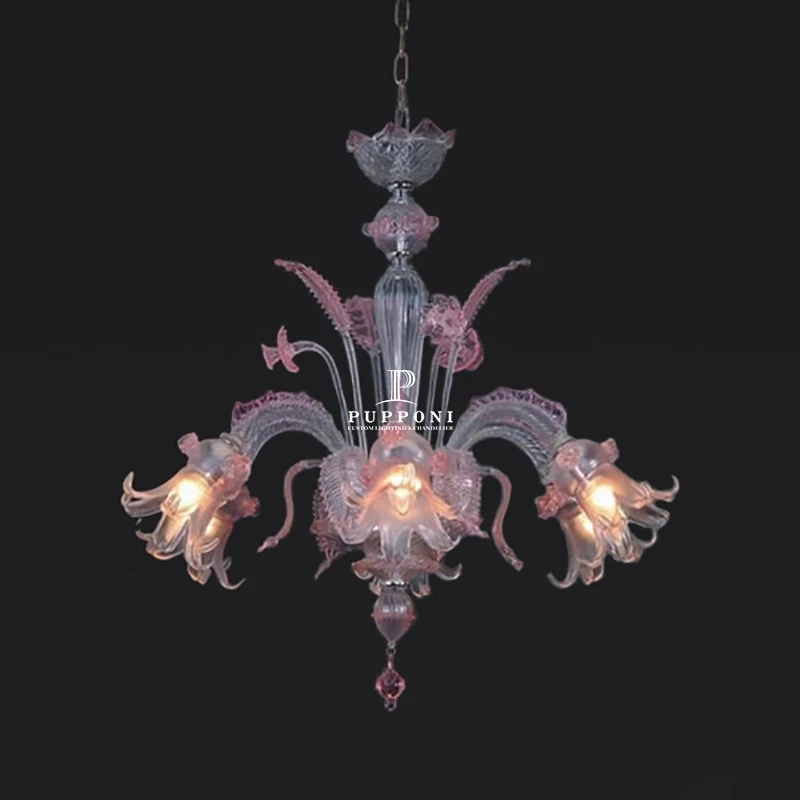 New Arrival Purple Modern Luxury Lighting Pendant Light Murano Style Glass Art Hanging Lamps Chandelier