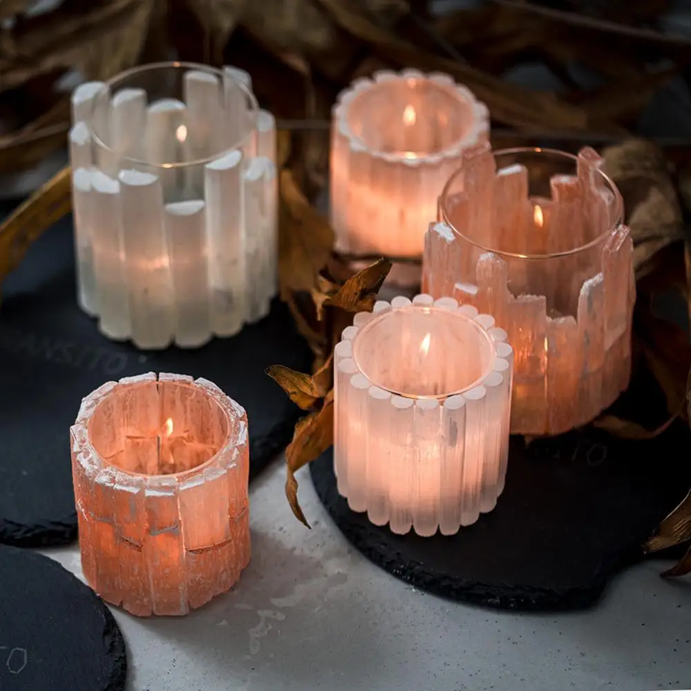 Creative natural crystal stone himalayan salt candle holders