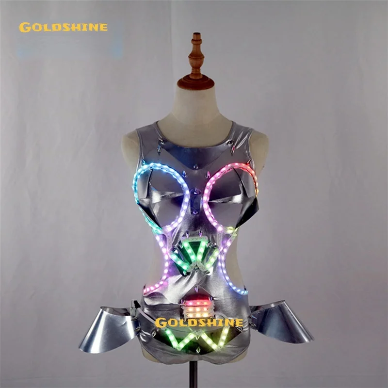 LED Luminous Costumes Female European and American Night bar Fluorescent Clothing Sexy Dj Female Singer Party Disco Dancing