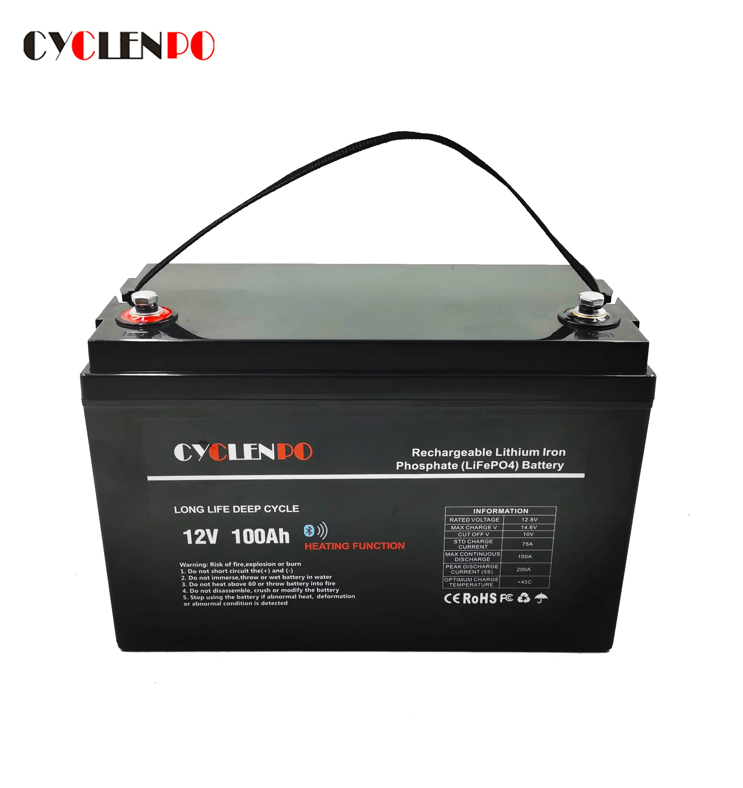 Lifepo4 12v lithium ion battery 100ah with bt and BMS