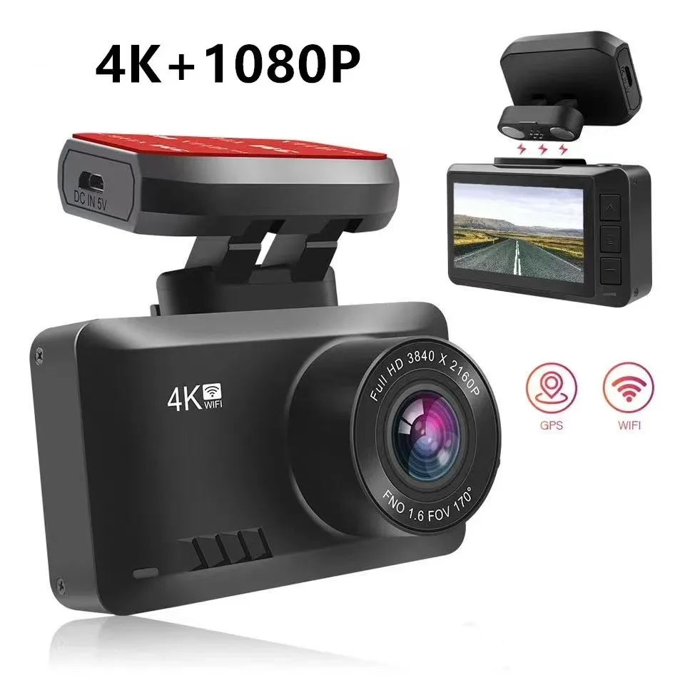 Novatek 96670 2-дюймовый видеорегистратор HD 4K с двумя объективами Автомобильный WiFi GPS автомобильный черный ящик камерой заднего вида 1080P