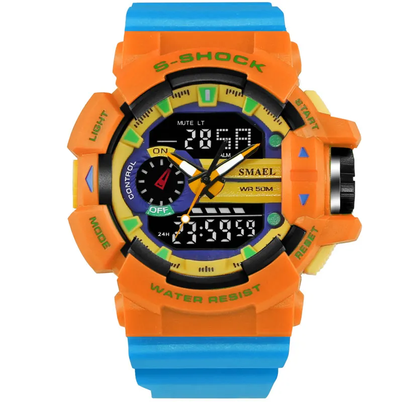
Smael 1436 new fashion sport military cool red digital&quartz 5ATM water resistant plastic unisex wrist watches with PU strap 