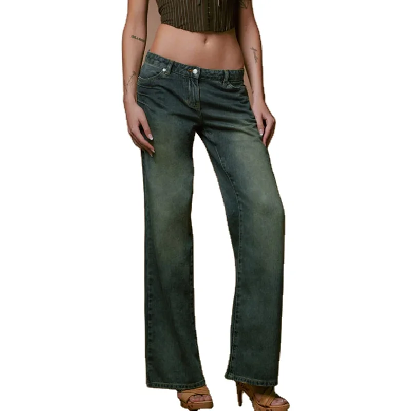 New Featuring Light Sandblasting Detailing Super Low-waisted Blue Denim Jean For Women