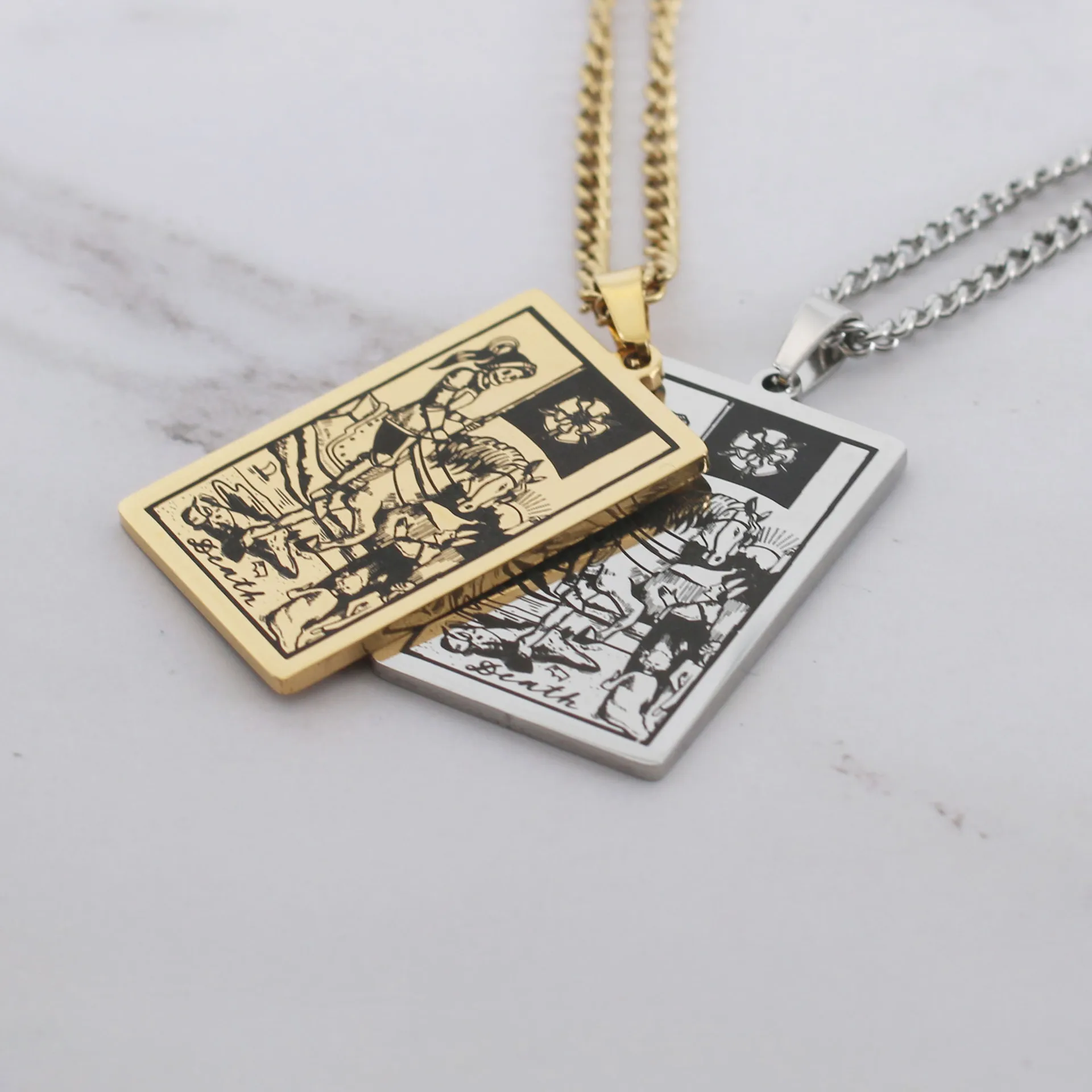 stainless steel silver gold black 22  rectangle Tarot card Necklace