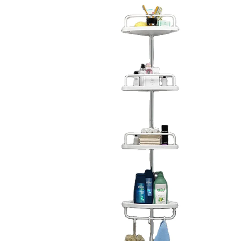 4 Tier Adjustable Telescopic Bathroom Corner Organizer Shelf Punch-Free Freestanding Bathroom Storage Rack