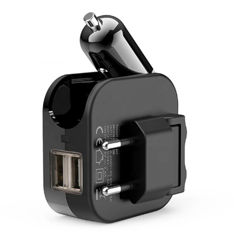 High Quality EU/UK/US Plug 2.1A 2-in-1 Dual Port USB Travel Charger Home Wall Car Charger Combo USB Port Wall Charge Car Charger