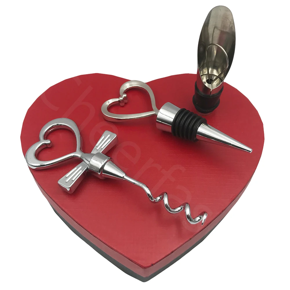 Well Made Heart Shaped Wedding Gift Box Set And Wine Bottle Stopper Heart Shaped And Heart Opener