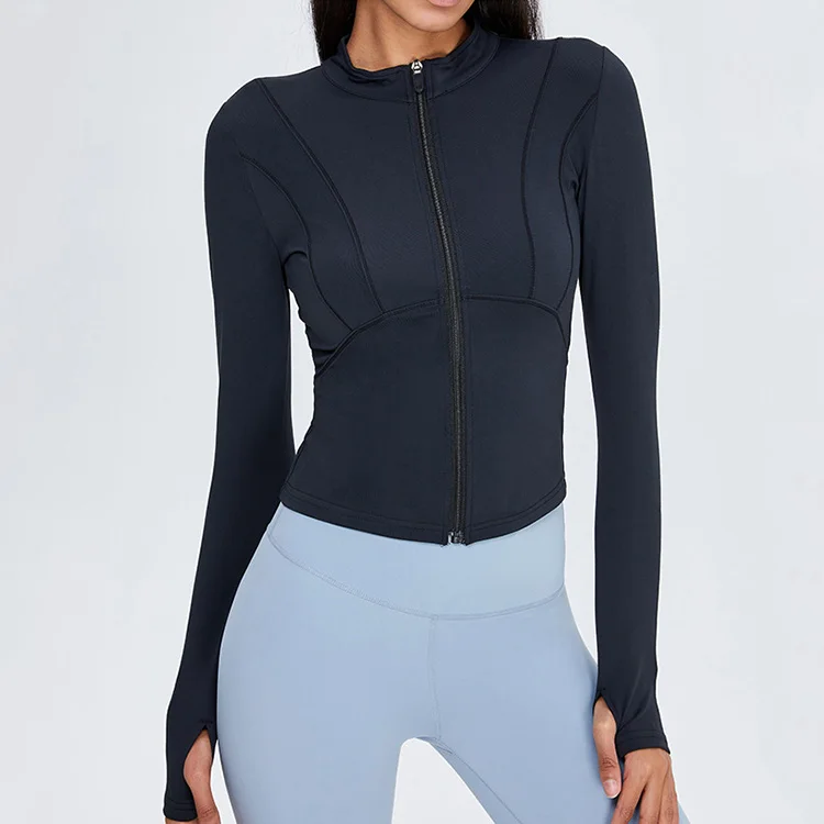 Женская спортивная куртка на молнии Giacche Donna с логотипом заказ облегающие весенние топы для бега и фитнеса эластичная длинным рукавом