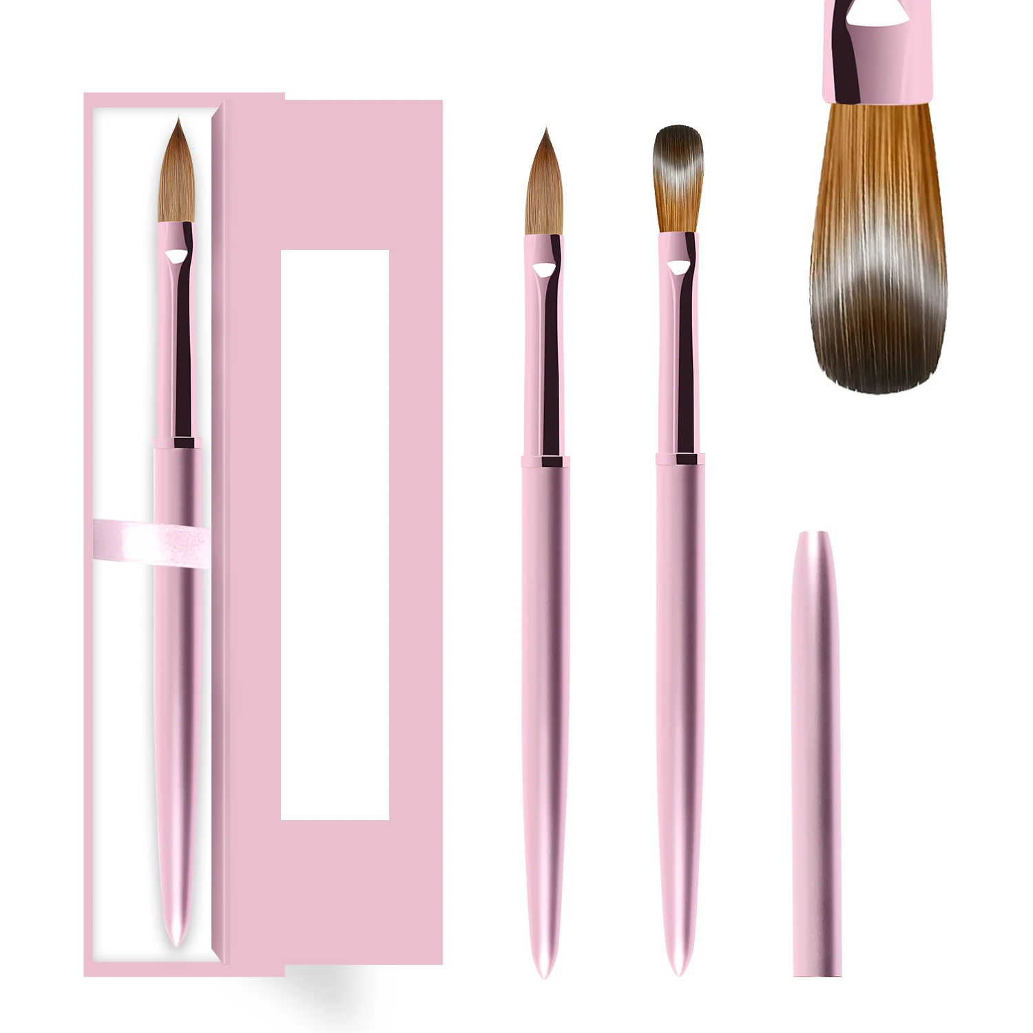 14 PCS Pink Customized Hair Silicone Dot Painting Pen Flat Oval Ombre UV Gel Nail Art Liner Brushes Set Petal Acrylic Nail Brush