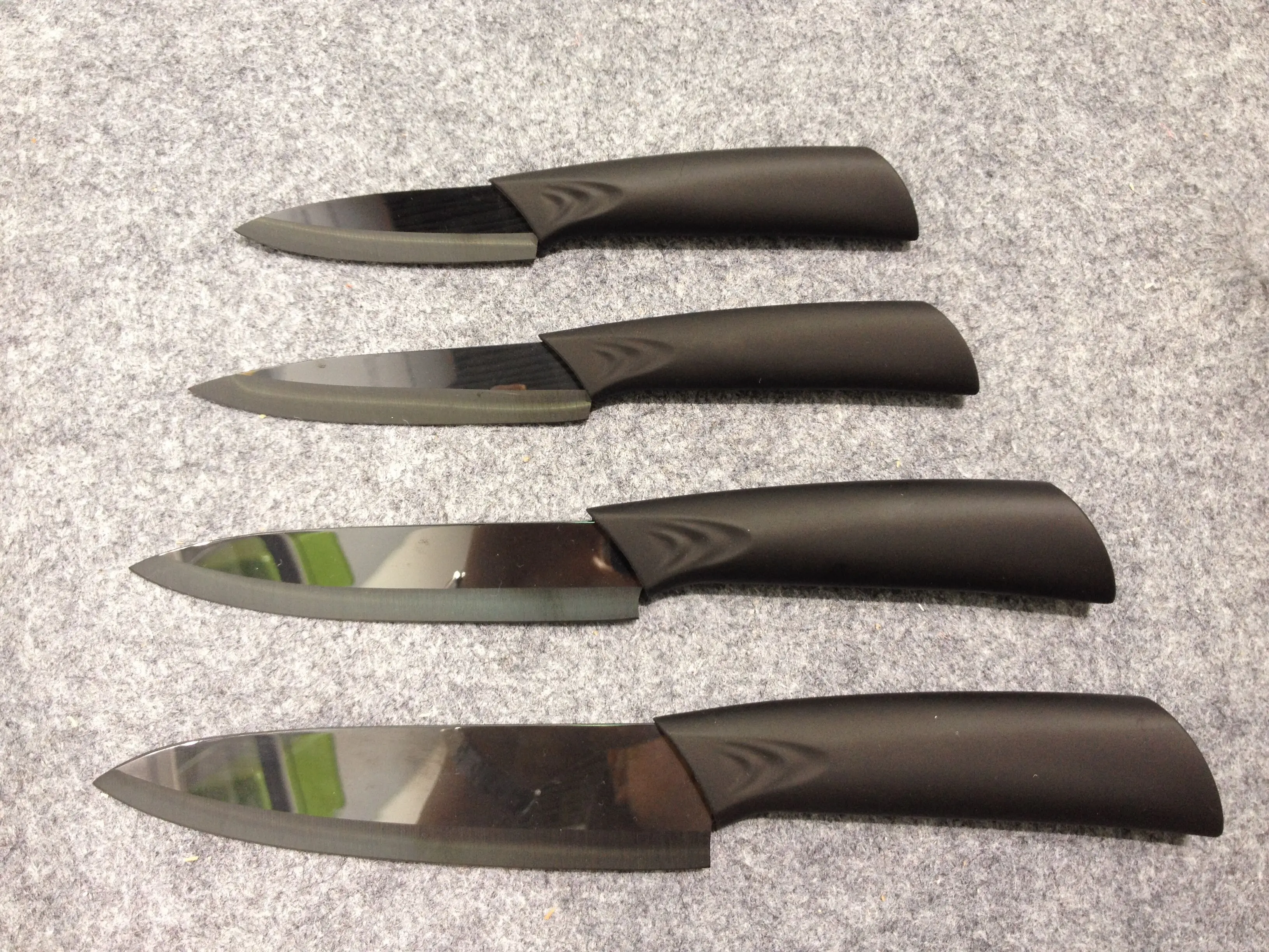 Wholesale plastic handle utility ceramic kitchen knife set non-stick handle black mirror blades ceramic chef knife set