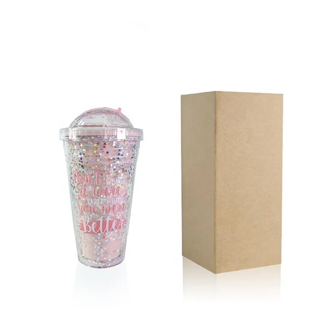 Bpa free reusable travel promotion custom removable paper insert double wall coffee plastic mug with lid