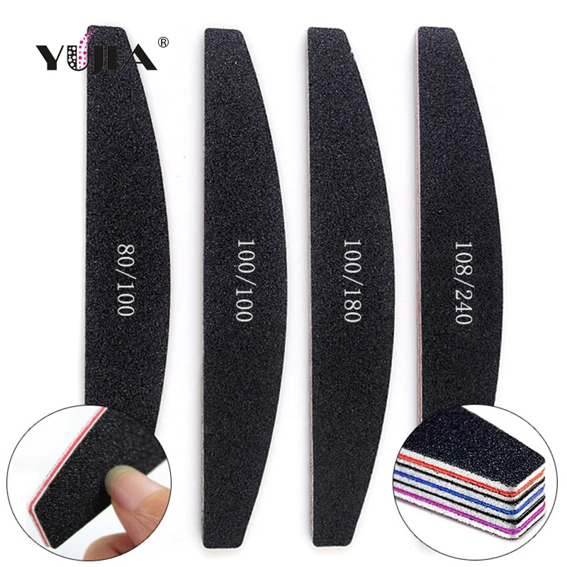 Высококачественная пилка для ногтей с полумесяцем, профессиональная черная пилка для ногтей с полумесяцем, пилка для ногтей с зеброй 100/180