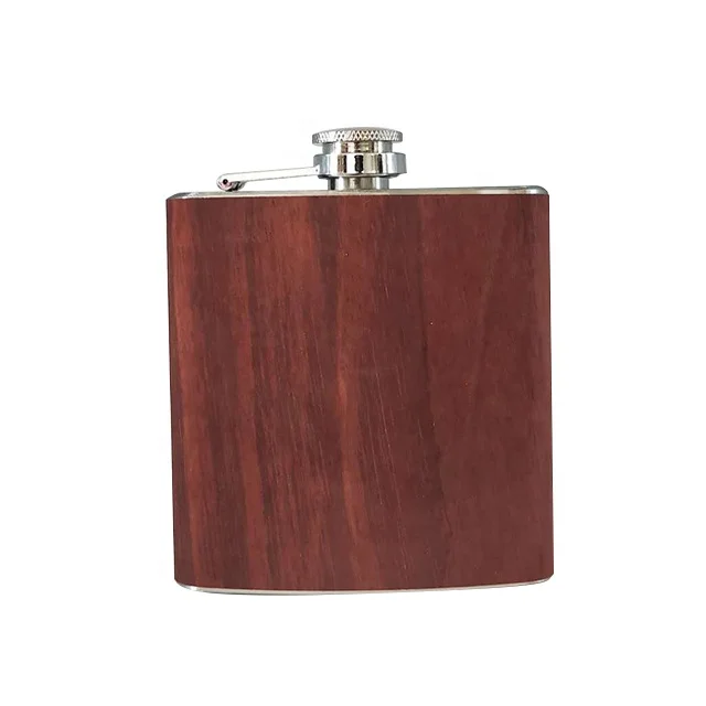 
custom high quality 6oz stainless steel wooden hip flask BPA Free paseed 