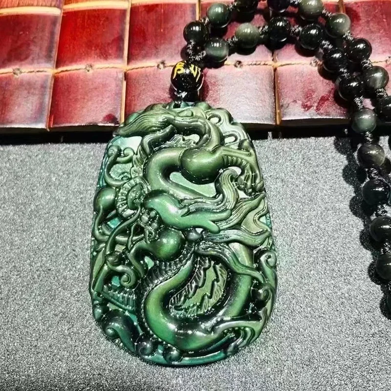 High Quality Natural Rainbow Obsidian Crystal Chinese Dragon for Pendant