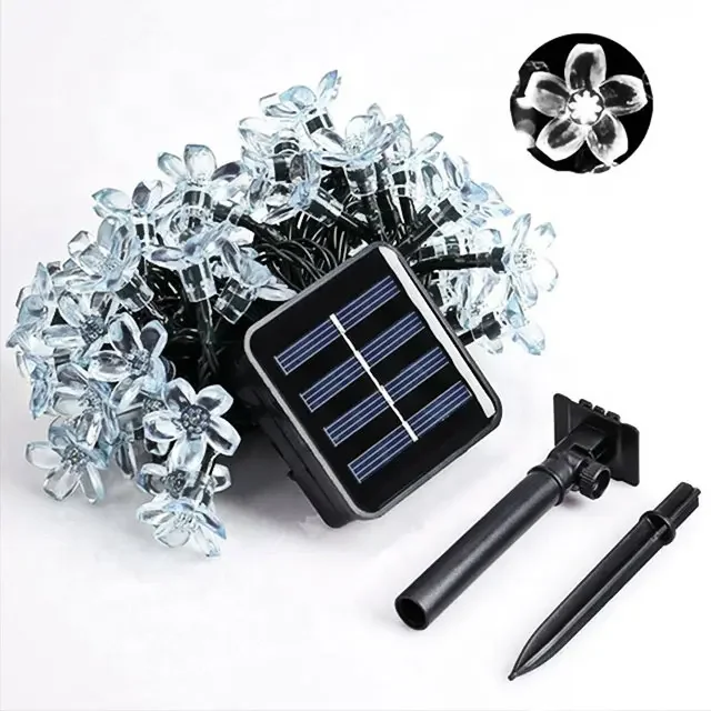 Solar Flower String Lights Solar Fairy Lights 23 Feet 50 LED Cherry Blossoms String Lights for Outdoor Home Lawn Patio Decor