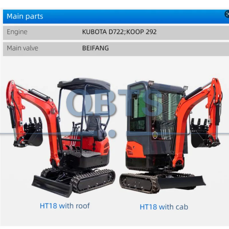 Mini Excavator HT18 with D722 Engine Hot sale 1.8T 2T Mini Excavator for Kubota Engine Mini Excavator High Quality
