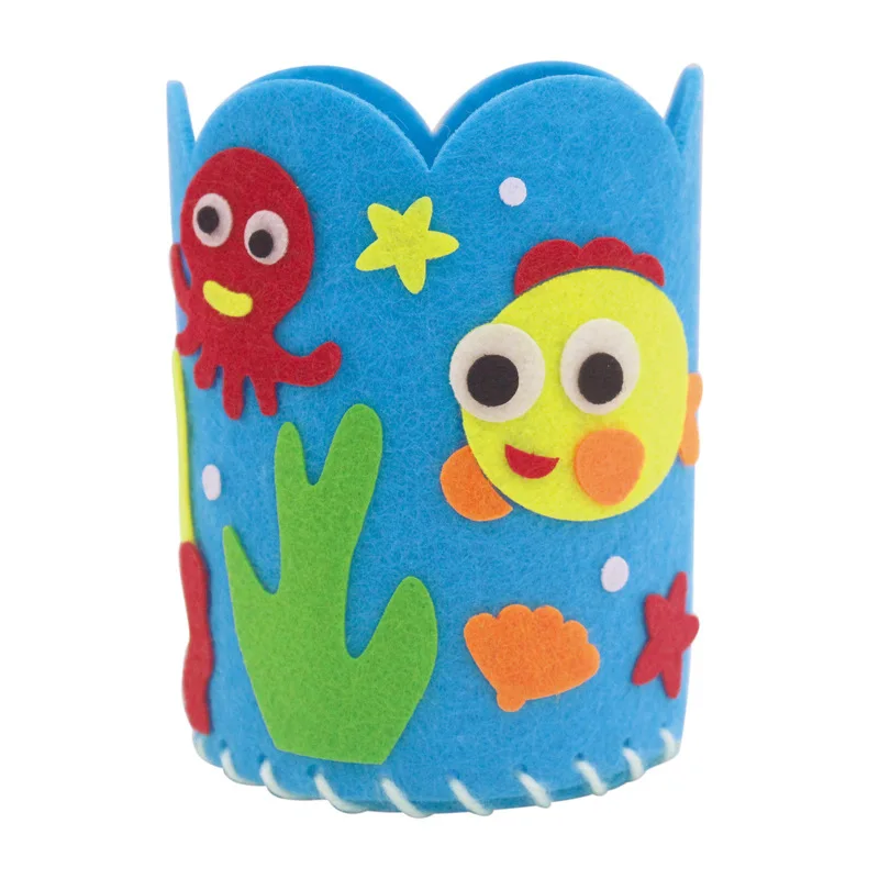 Diy Felt Soft Cute Pocket Desk Container Pen Holder Handmade Pencil Container Kids Colorful Sewing Toy