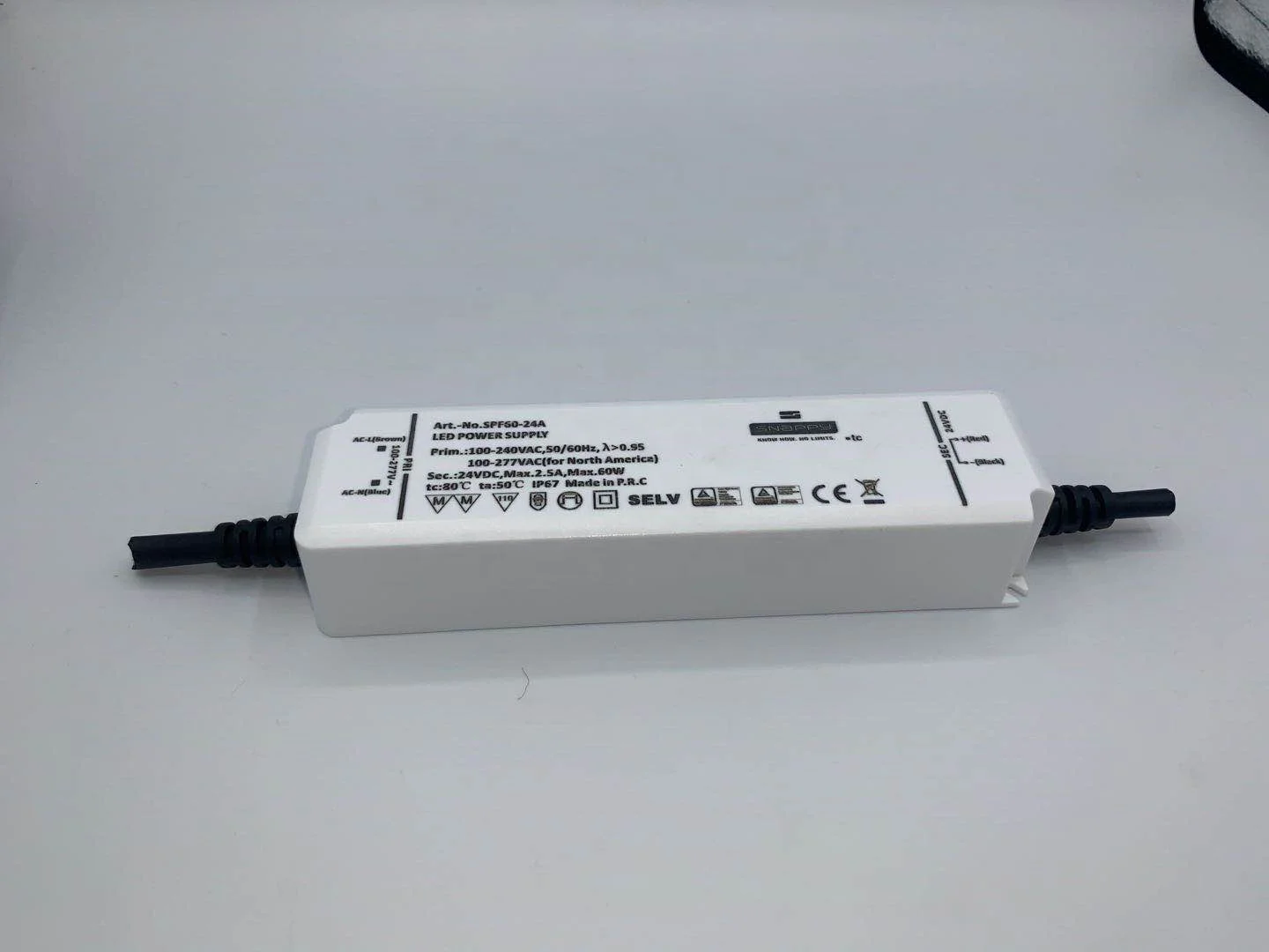 SPF60-12/15/24/36/48A Input 90~305VAC 60W 12~48V 1.25A~5A IP67 constant voltage+constant current LED Driver