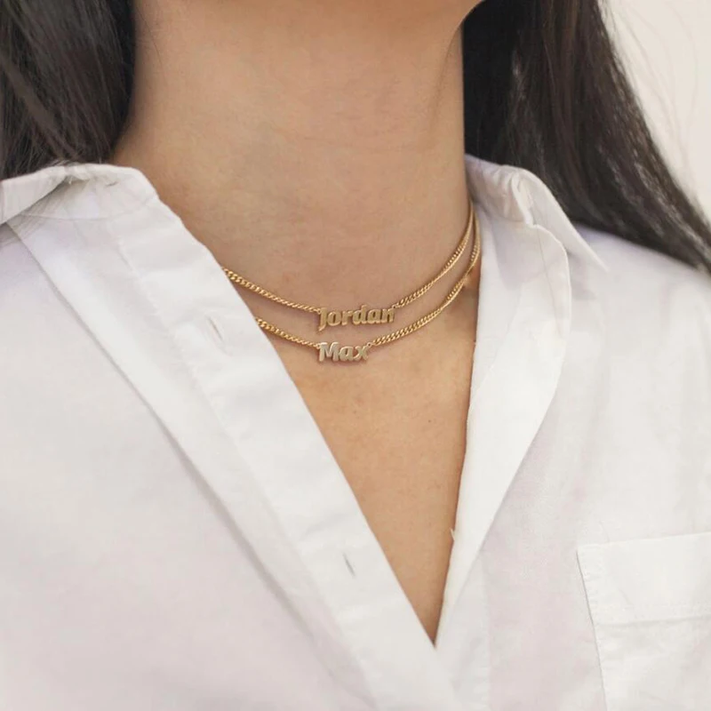 Women Name Necklace Custom Cuban Link Chain Small Pendant Letter Initial Personalized Minimalist Jewelry fashion body jewelry